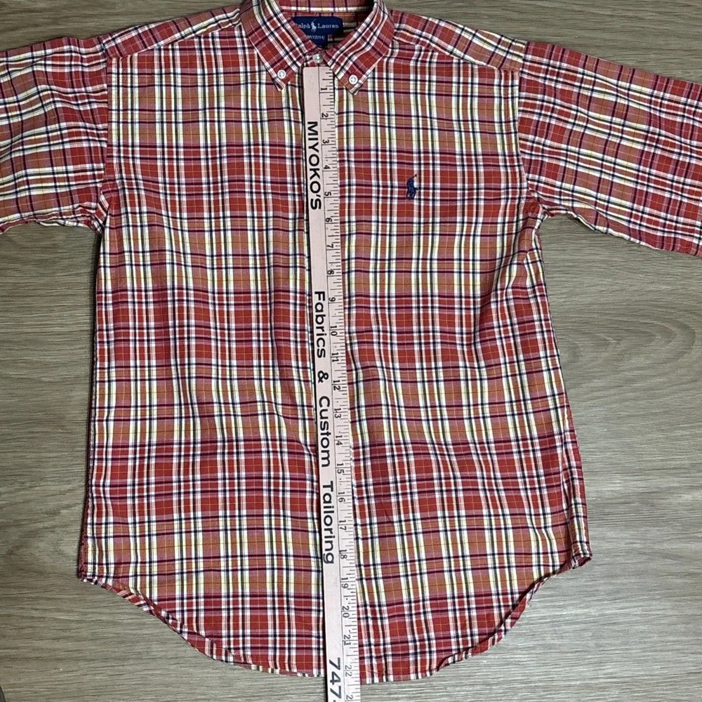 Polo Ralph Lauren Shirt Boys Size Medium 12/14 Plaid SS Button‎ Up Blue Pony